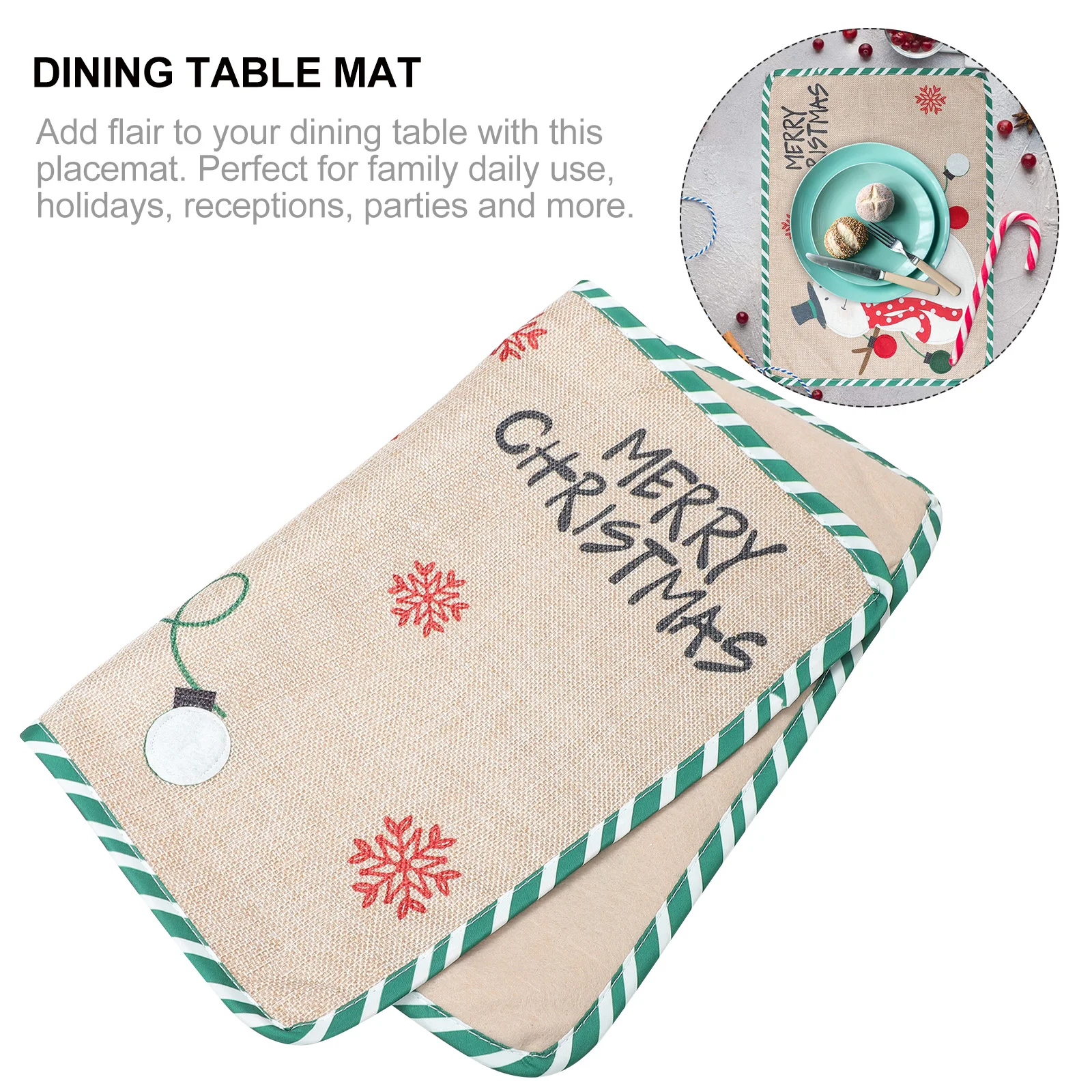 

Christmas Placemat Snowman Deer Plate Drying Pad Dining Table Banquet Heat Resistant Linen Non Slip Easy Clean Protect Food