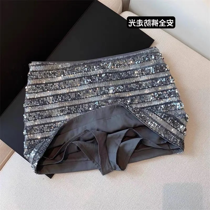 

Gagarich полосатая полуюбка с блестками, осень-зима 2026, темпераментная короткая юбка трапециевидной формы с высокой талией для девочек, утягивающая полуюбка