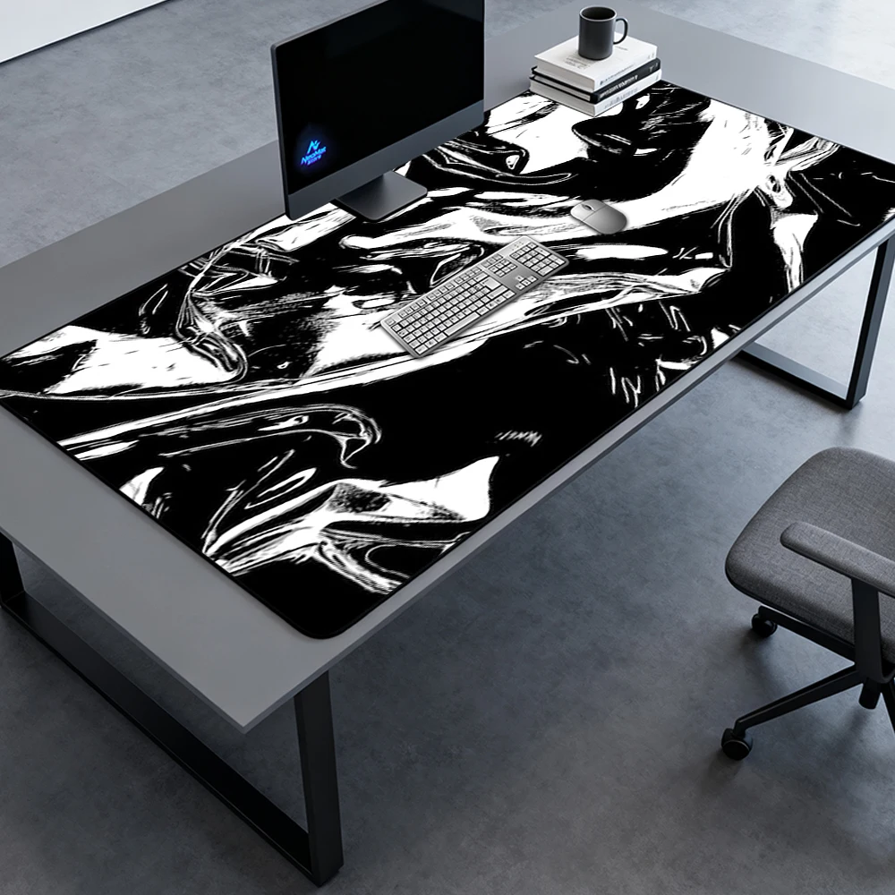 Monochrome Liquid Mouse Pad Deskmat Gaming 140x60 Mousemat Black White Abstract Playmat Full Desk Pad Texture Keyboard Mat Mat