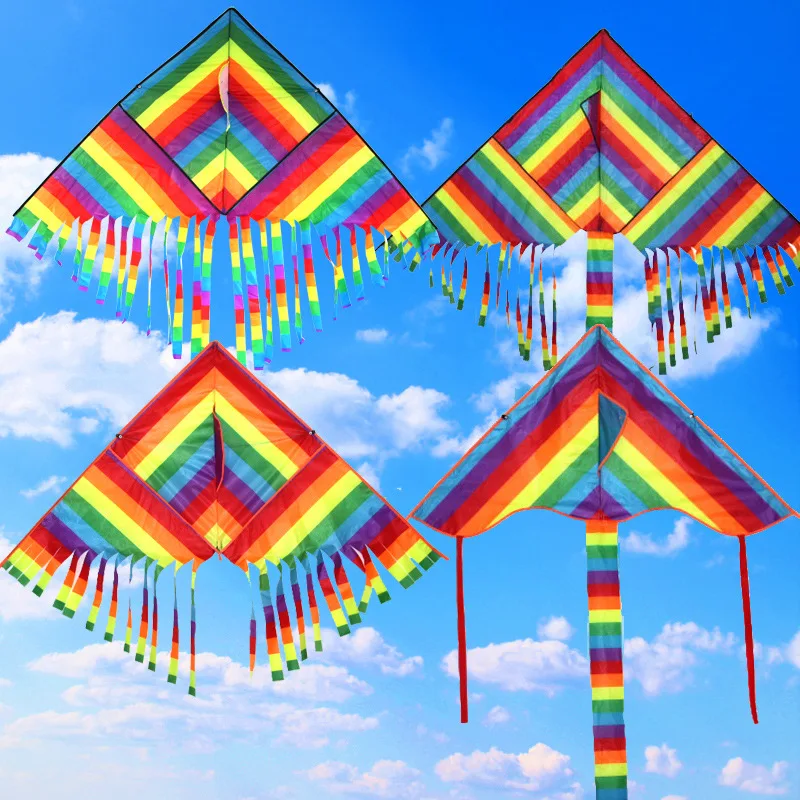 New Colorful Rainbow Kite Outdoor Kites Flying Toys Kite For Children Kids With 60M Kite String Outdoor Fun Sports Kites Toys