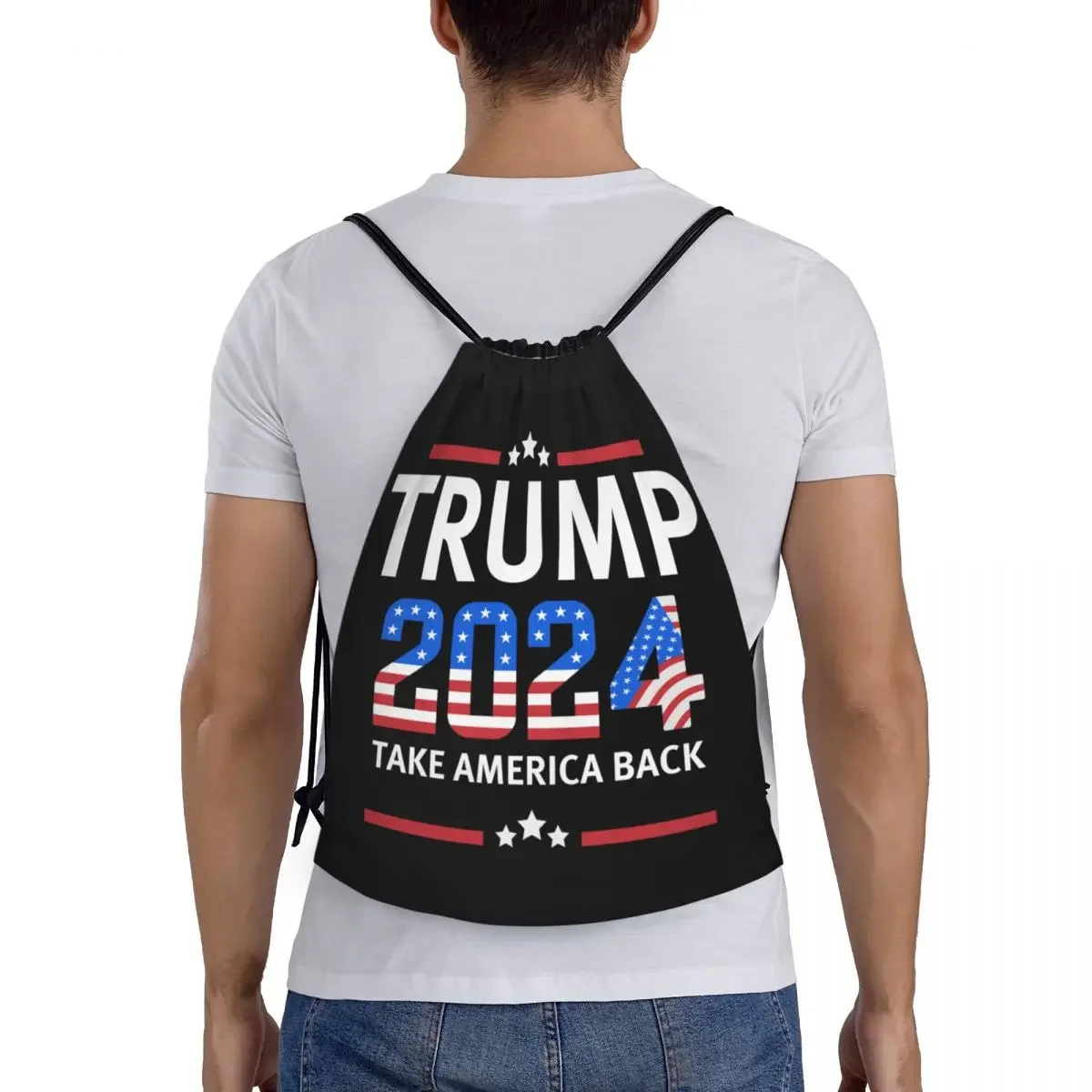 Trump 2024 Drawstring Backpack Sports Gym Bag for Women Men USA Flag Training Sackpack