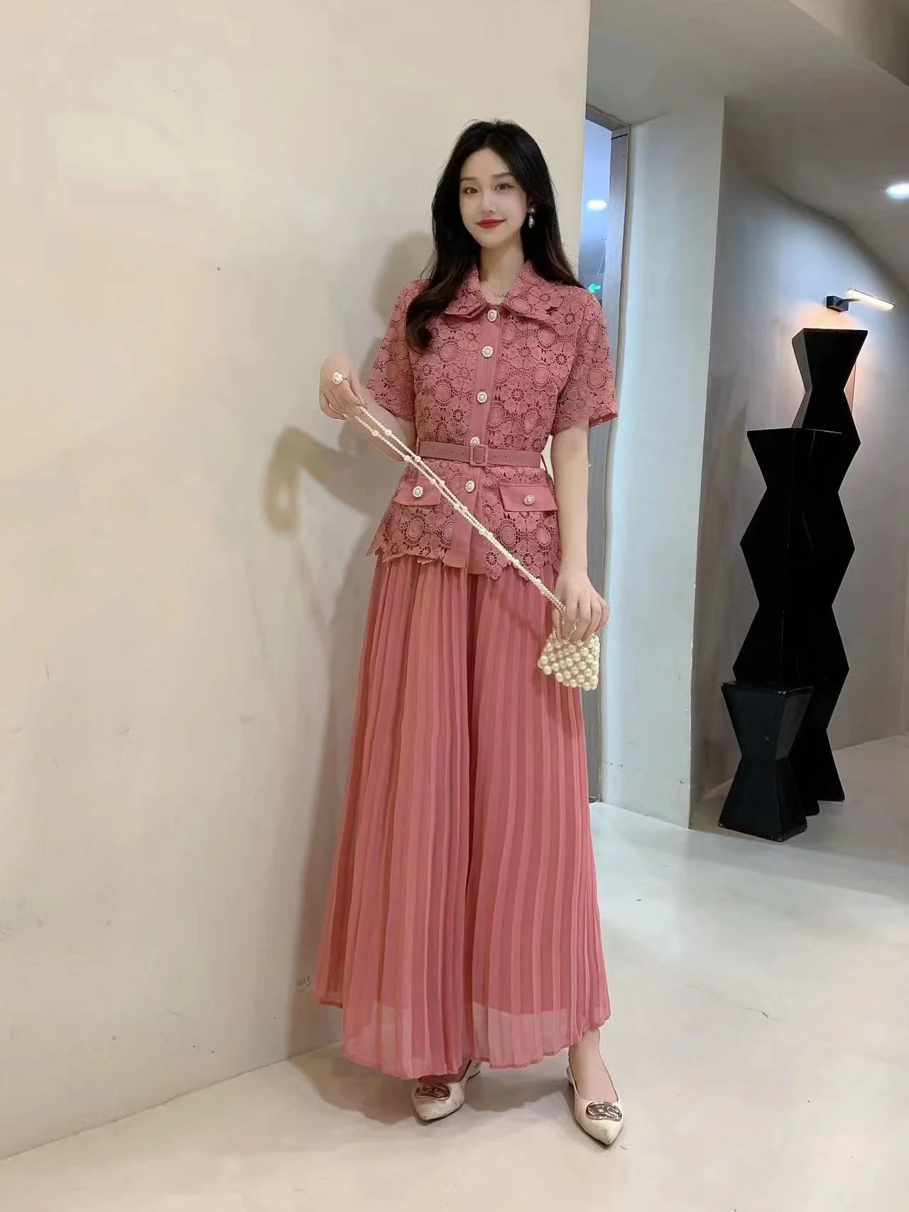 Runway Lace Chiffon Dress For Women 2023 Summer Single Breasted Embroidery Flower Short Sleeve Midi Long Prom Vestidos Evening