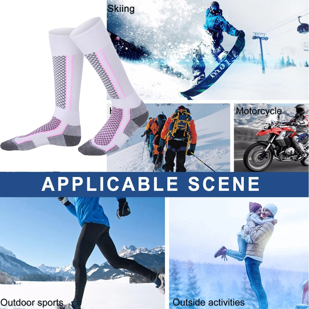 جوارب سميكة دافئة قابلة للتنفس جوارب تزلج للرجال والنساء والأطفال جوارب أداء رياضية خارجية تصل إلى الركبة للتزلج والتنزه على الجليد
