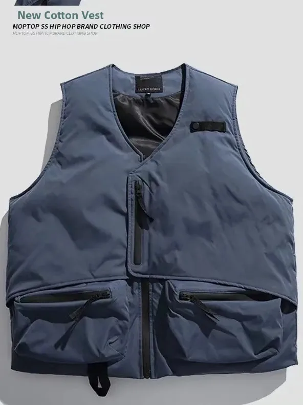 

Теплый хлопковый жилет для мужчин, повседневный, зимний, модный, ветрозащитный, с V-образным вырезом, на молнии, цветной