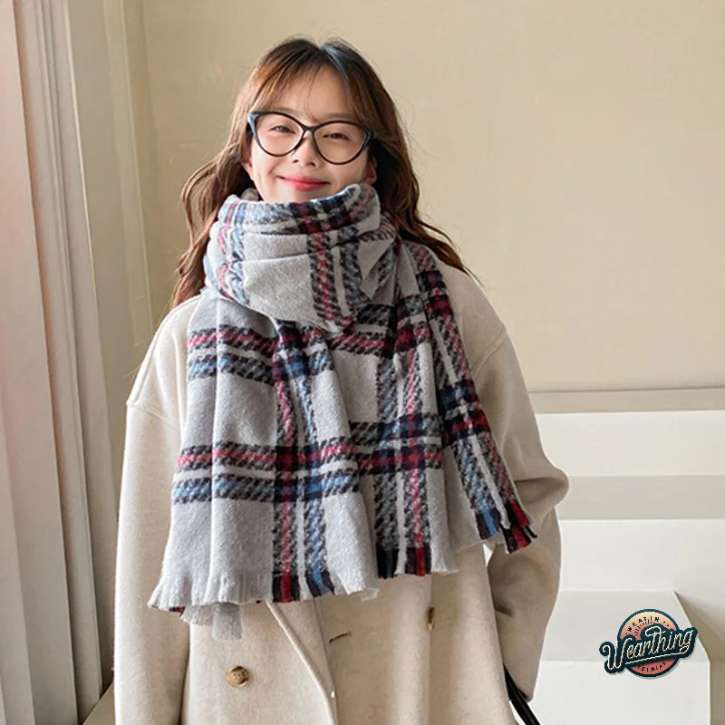 

Korean Scarf Cashmere Scarf Warm Shawl Plaid Scarves Shawl Casual Scarf Classic Neckerchief Female 200X50cm