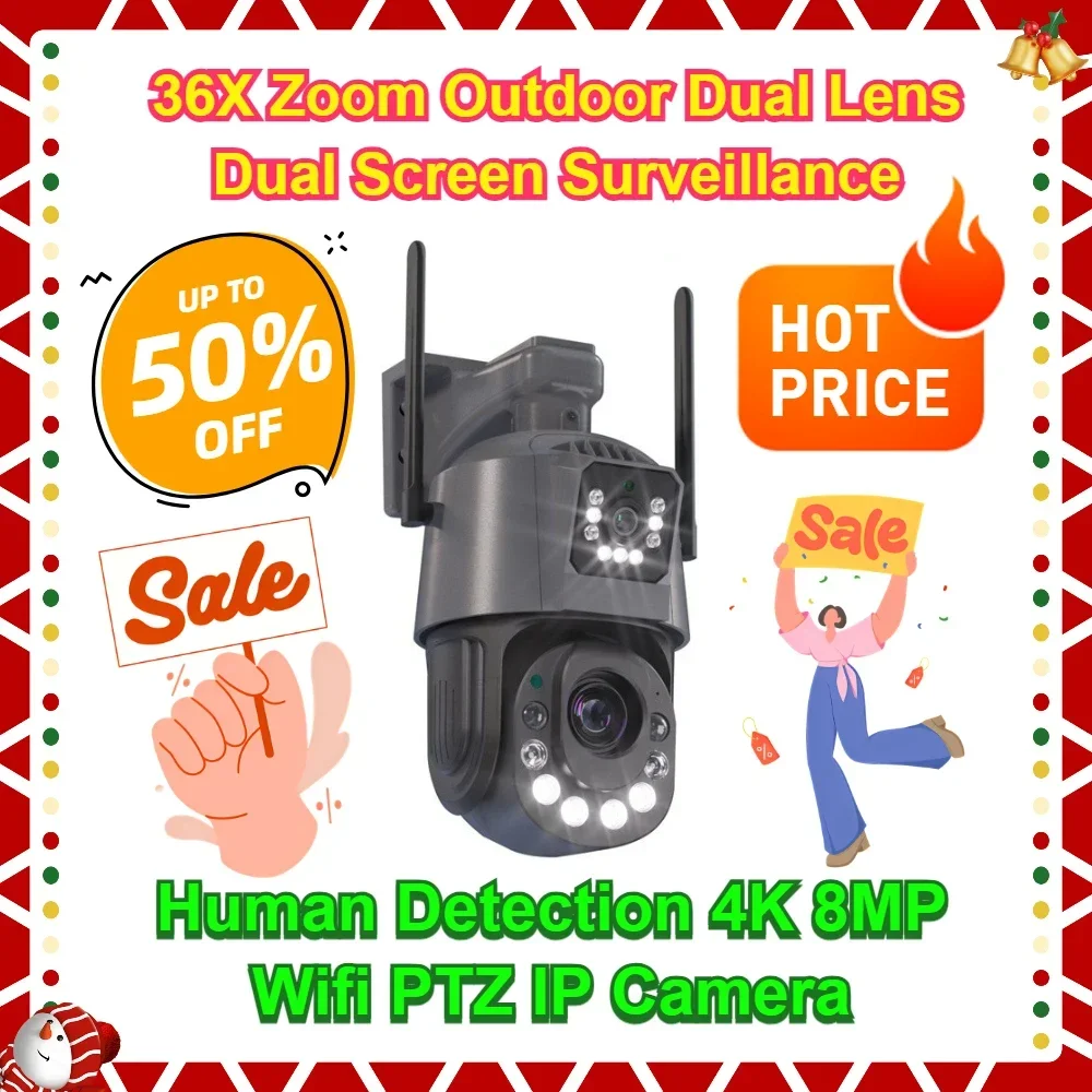 

36X Zoom Outdoor Dual Lens Dual Screen Surveillance CCTV Street Video Camera Human Detection 4K 8MP Wifi PTZ IP Camera