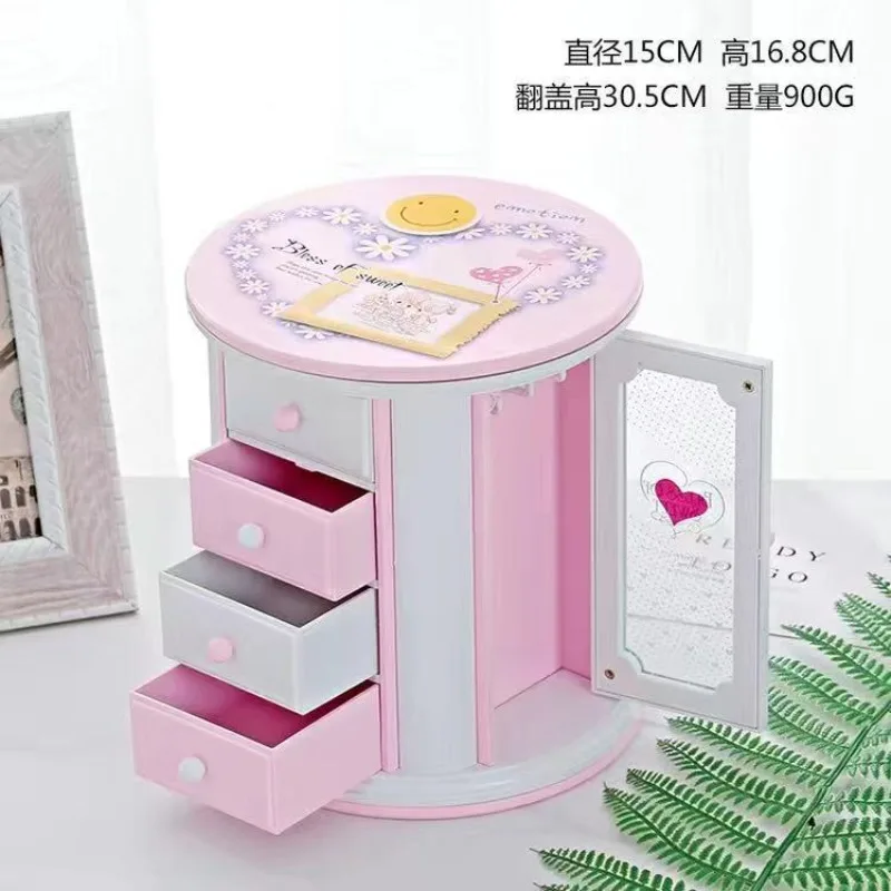 Wardrobe dressing music box with two doors and 3 drawers mirror storage box