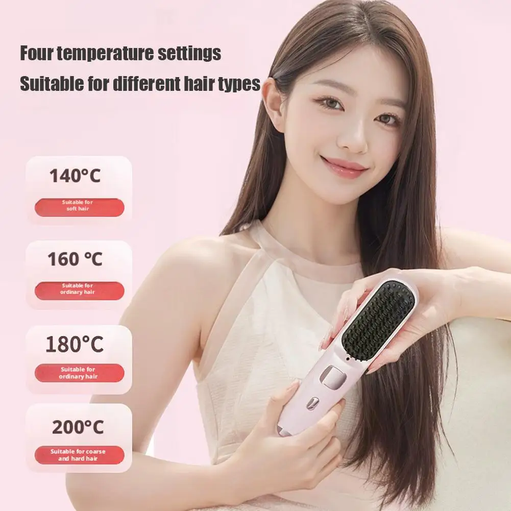 فرشاة فرد الشعر اللاسلكية - مشط تمليس محمول، 4 إعدادات لدرجة الحرارة، قابل لإعادة الشحن عبر USB، طلاء سيراميك للسفر والمنزل #6