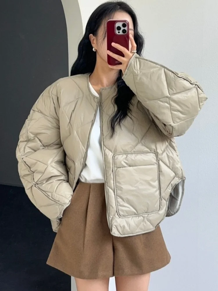 

Retro round Ne Long Sve Cotton Jaet Simple Design Chic Winter New Sle Commute Pure E-commerce S Other Material