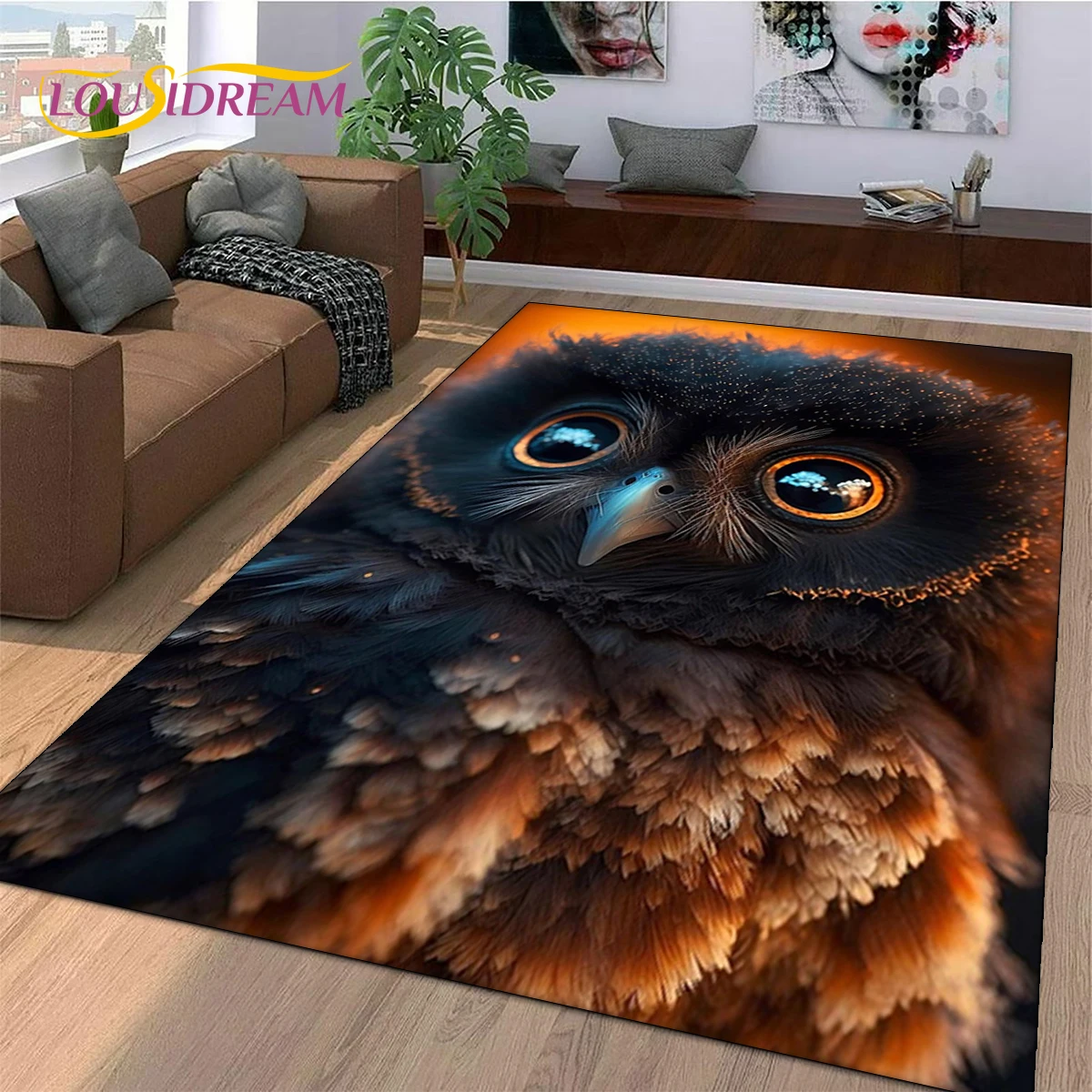 3D Cute Owl Eagle Birds Cartoon Rug Carpet for Living Room Bedroom Decor,floor Mat Non-slip Decoration for Sofa Doormat Gift Kid