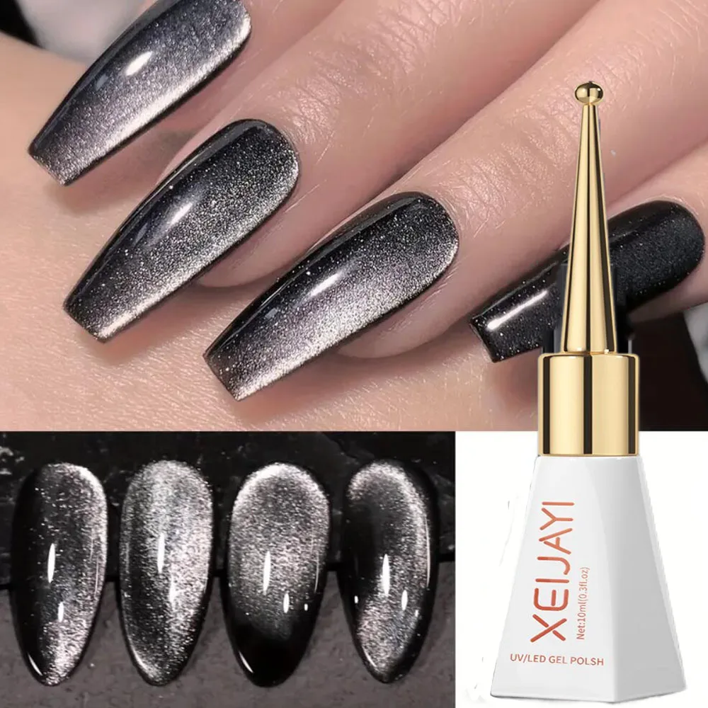 XEIJAYI, 10ml, 0,3 oz, Gel magnético, brillo brillante, esmalte de uñas en Gel negro para ojos de gato, esmalte artístico de uñas, pieza de uñas de Gel semipermanente