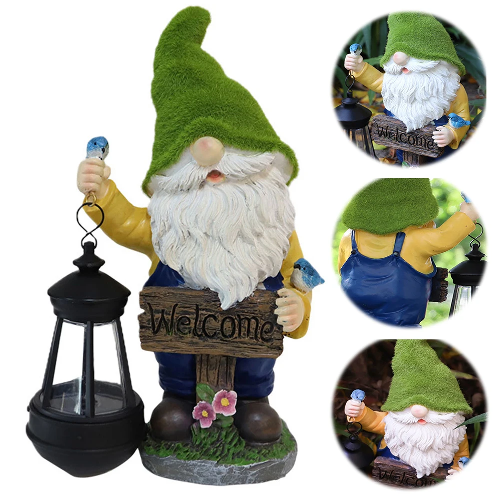 

Solar Powered Gnome Figurine Light Resin Gnome Sculpture Night Light Creative Gnome Statue Ornament for Garden Decoration