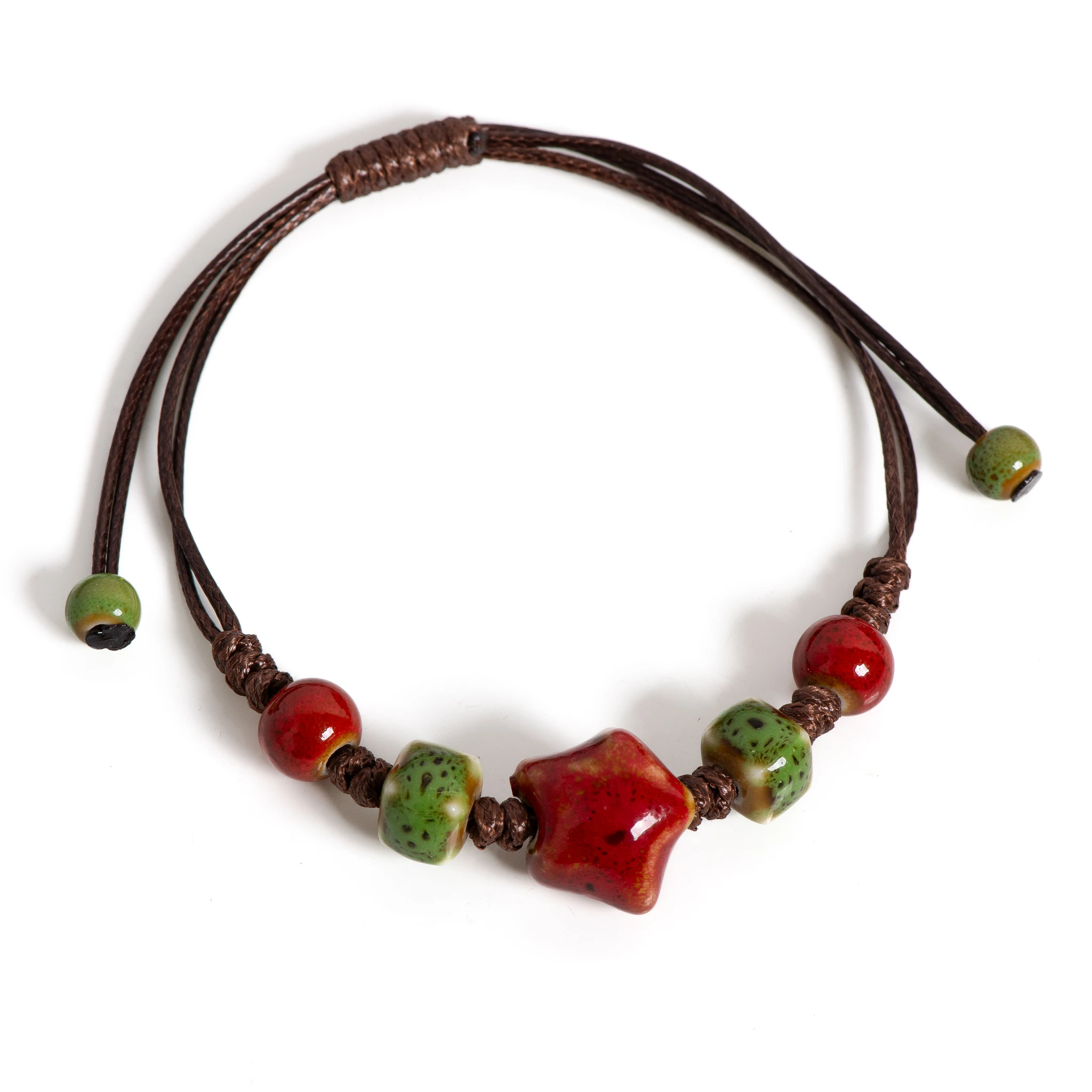 

Керамический браслет ручной работы с зеленой квадратной звездой и глазурью, богемные регулируемые минималистичные украшения S02-028