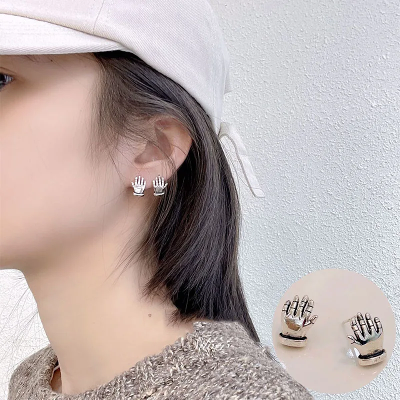 

100% 925 Sterling Silver Geometric Earrings for Women Girl Simple Vintage Hand Shape Design Jewelry Party Gift Dropshipping