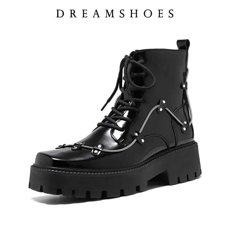 

2025 зимние женские модные ботинки средней длины, ботинки на танкетке на высокой платформе со шнуровкой, новые женские модные однотонные ботинки