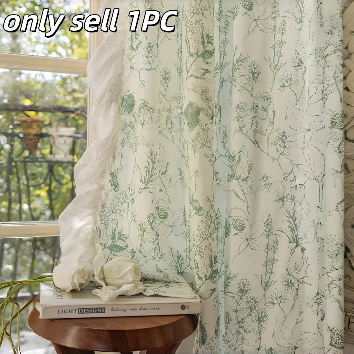 1PC French Lace Sheer Curtain, Light-Transmitting Privacy Window Drapery, Fresh Style, Living Room Bedroom Balcony Decor