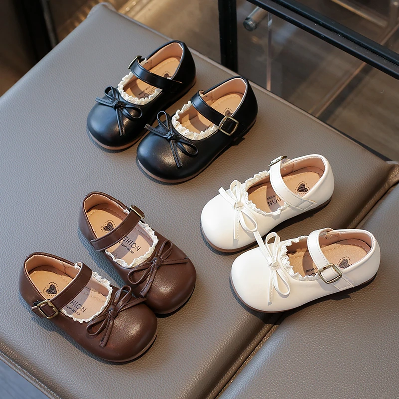 

Children's Small PU Leather Shoes Spring Autumn New Bow Princess Girls Soft-soled Baby School Student Loafer 22-31
