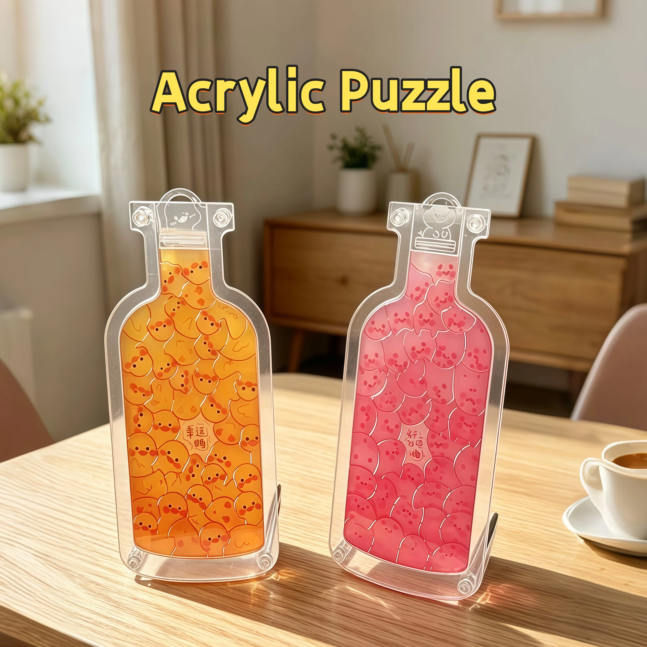 Irregular Shaped Colorful Acrylic Puzzle Display Stand Cute Pet In Bottle Anime Decor Toy Gift