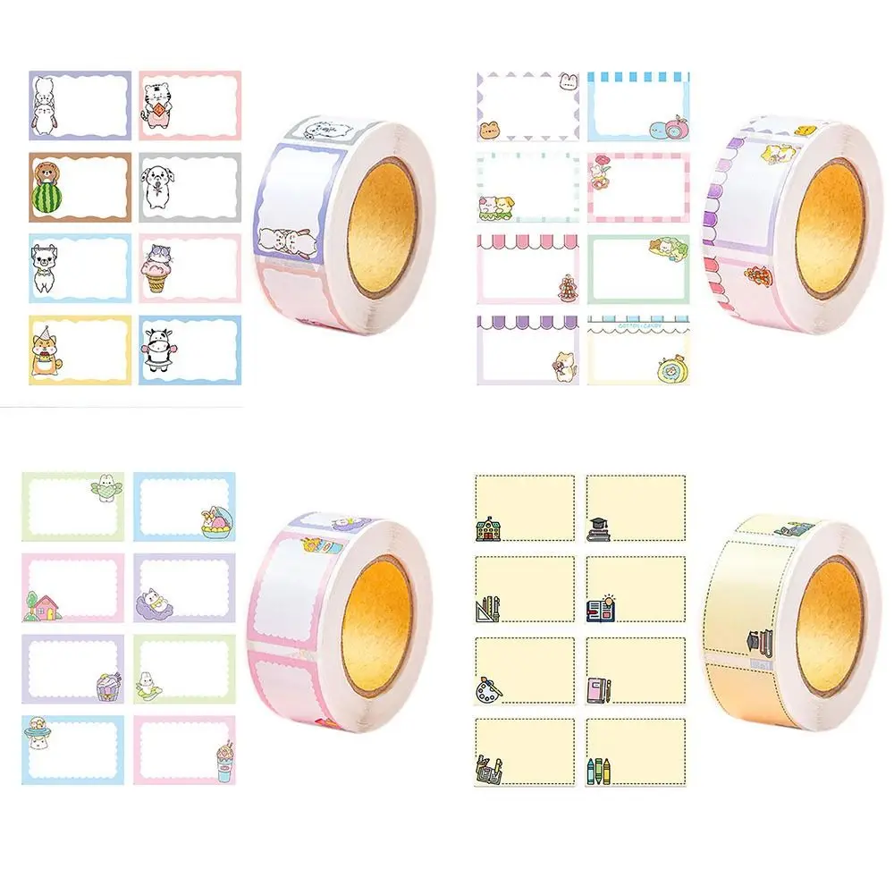 350Pcs/Roll Portable Custom Name Sticker 8 Patterns Handwritten Labels Sticker Student Stationery Cartoon Tag Sticker Office