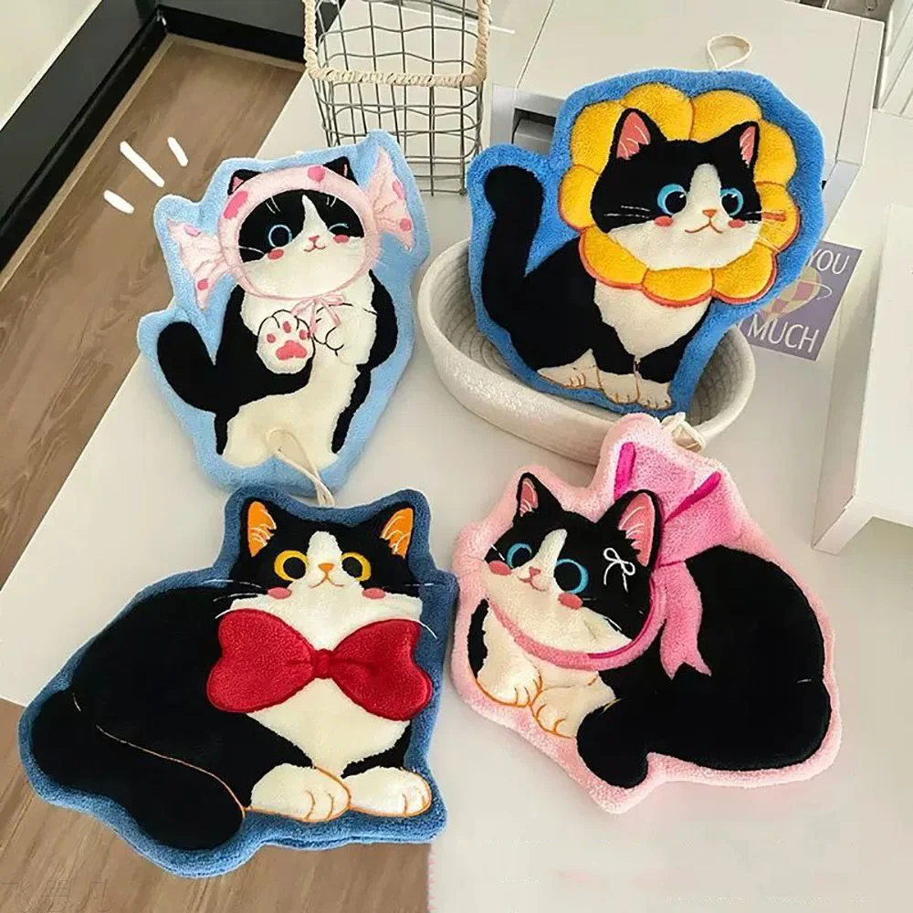 Kawaii Cartoon Cat Towel - Absorbent Microfiber Hand Towel for Bath, Kitchen & Kids | Fun Home Accessory