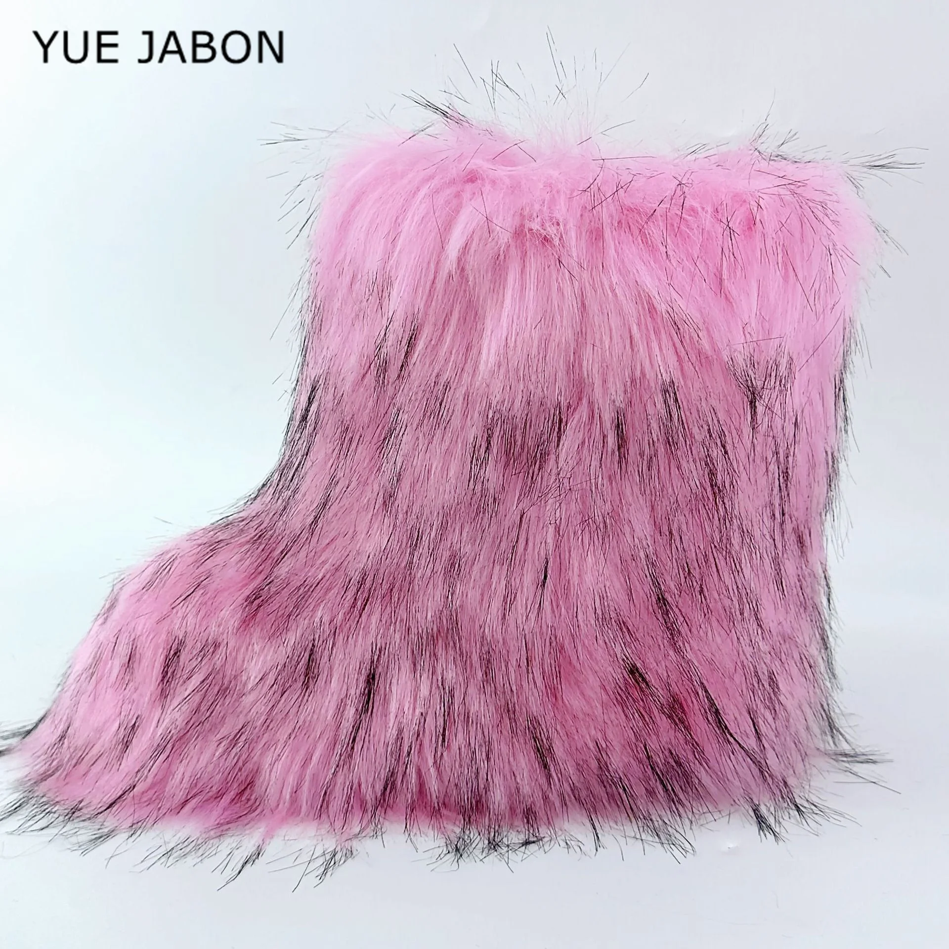 Pink Winter Fuzzy Boots Women Furry Shoes Fluffy Fur Snow Boots Plush lining Slip-on Rubber Flat Outdoor Warm Ladies Footwear
