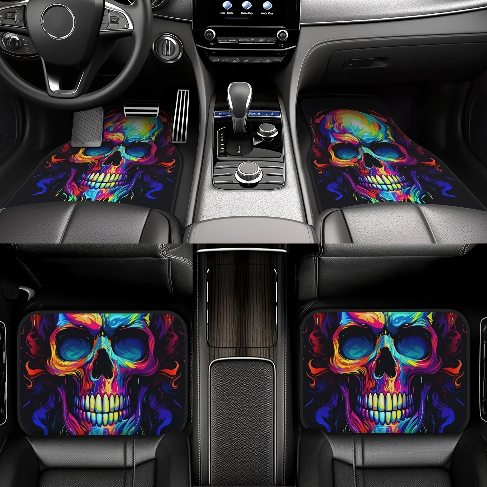 

4 Uds. Alfombrillas coloridas con estampado calavera para coche, impermeables, resistentes al sgaste, ajuste Universal para pro