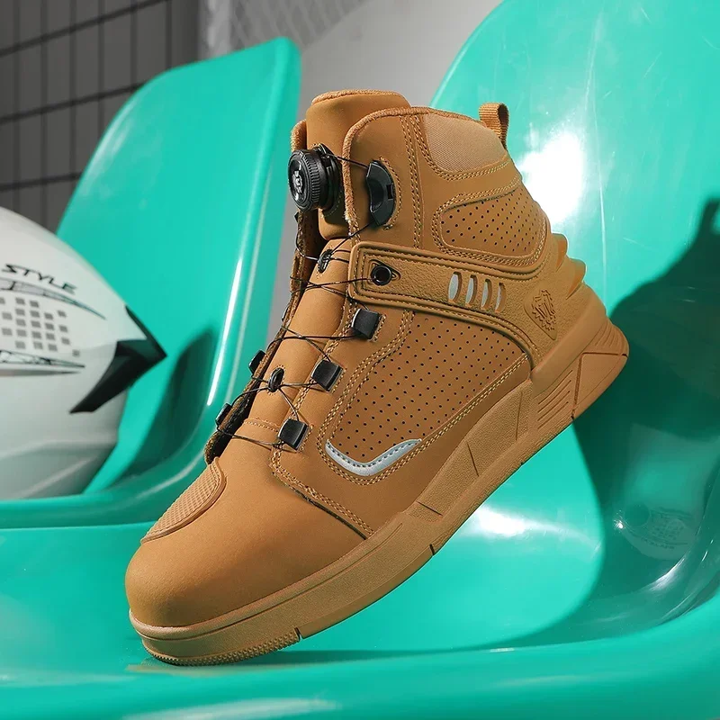 

Motorcycle Microfiber Leather Ankle Boots Street Motorbike Racing Shoes Motocross Biker Chopper Cruiser Touring Ankle Boots Men