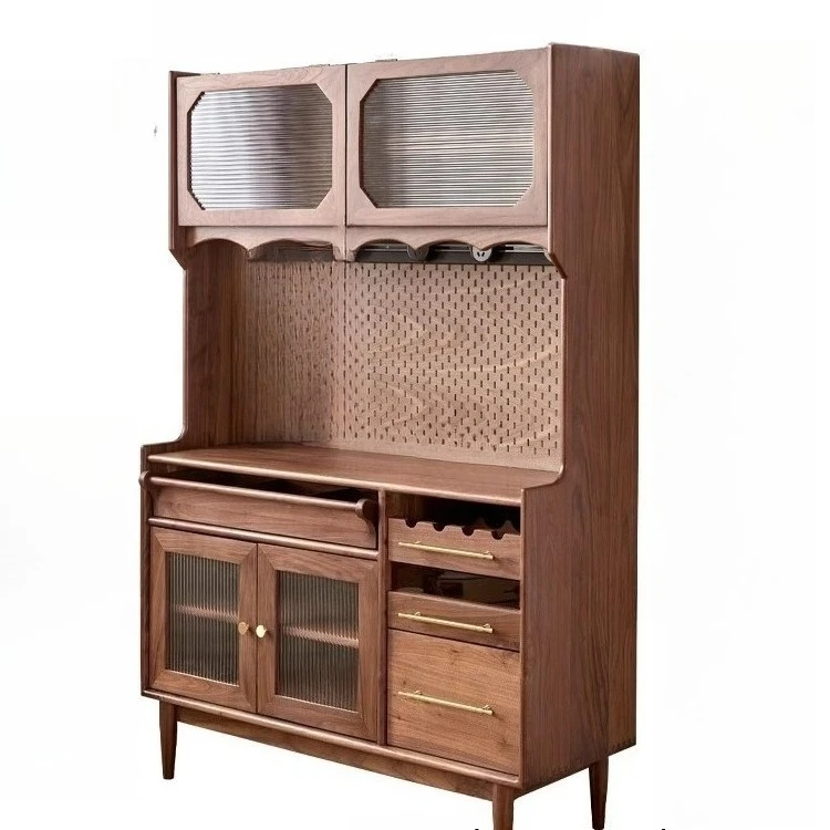 North American black walnut solid wood dining side cabinet household living room storage wall integrated retro tea