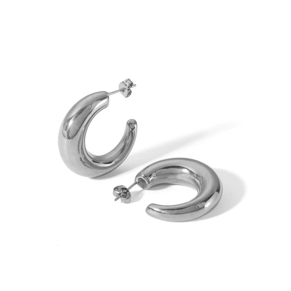 Heißer Verkauf: Modische C-förmige Edelstahl-Creolen für Damen, 18K vergoldet, wasserdicht, Alltagsschmuck, Geschenk – Detail 6