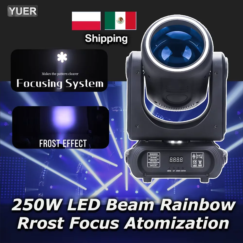

LED 250W Moving Head Light Beam+Spot+18 Rotating Prisms+Focus+Frost+Rainbow Effect With LED Ring Dmx512 Stage Lighting Disco Dj