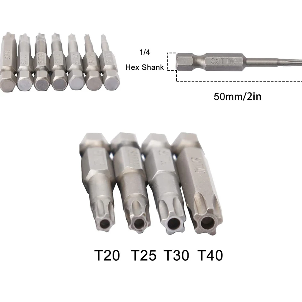 Embouts de tournevis Torx magnétiques en acier, tournevis électrique, outils à main hexagonaux, T20, T25, T30, T40, 1 po, 4 po, 50mm, 4 pièces