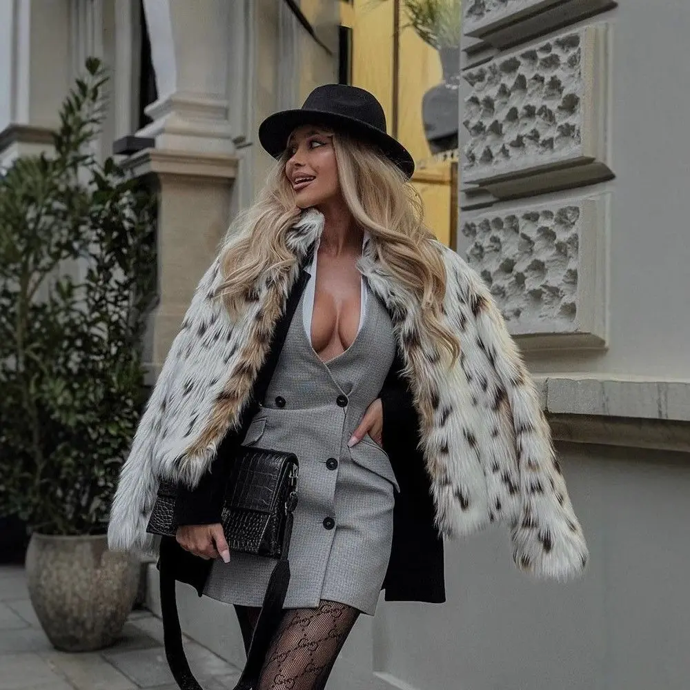 

Осенне-зимнее модное пальто из искусственного меха с легким леопардовым принтом для женщин, новинка, кросс-бордерная коллекция