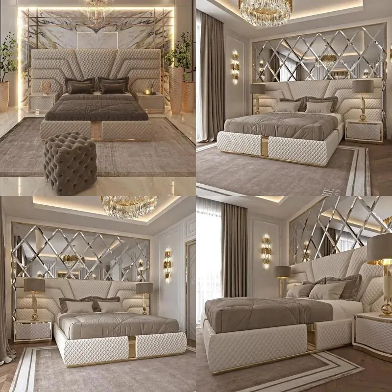 Luxury Queen Size Leather Bed Frame Hotel Style Bedroom Furniture Set Wholesale