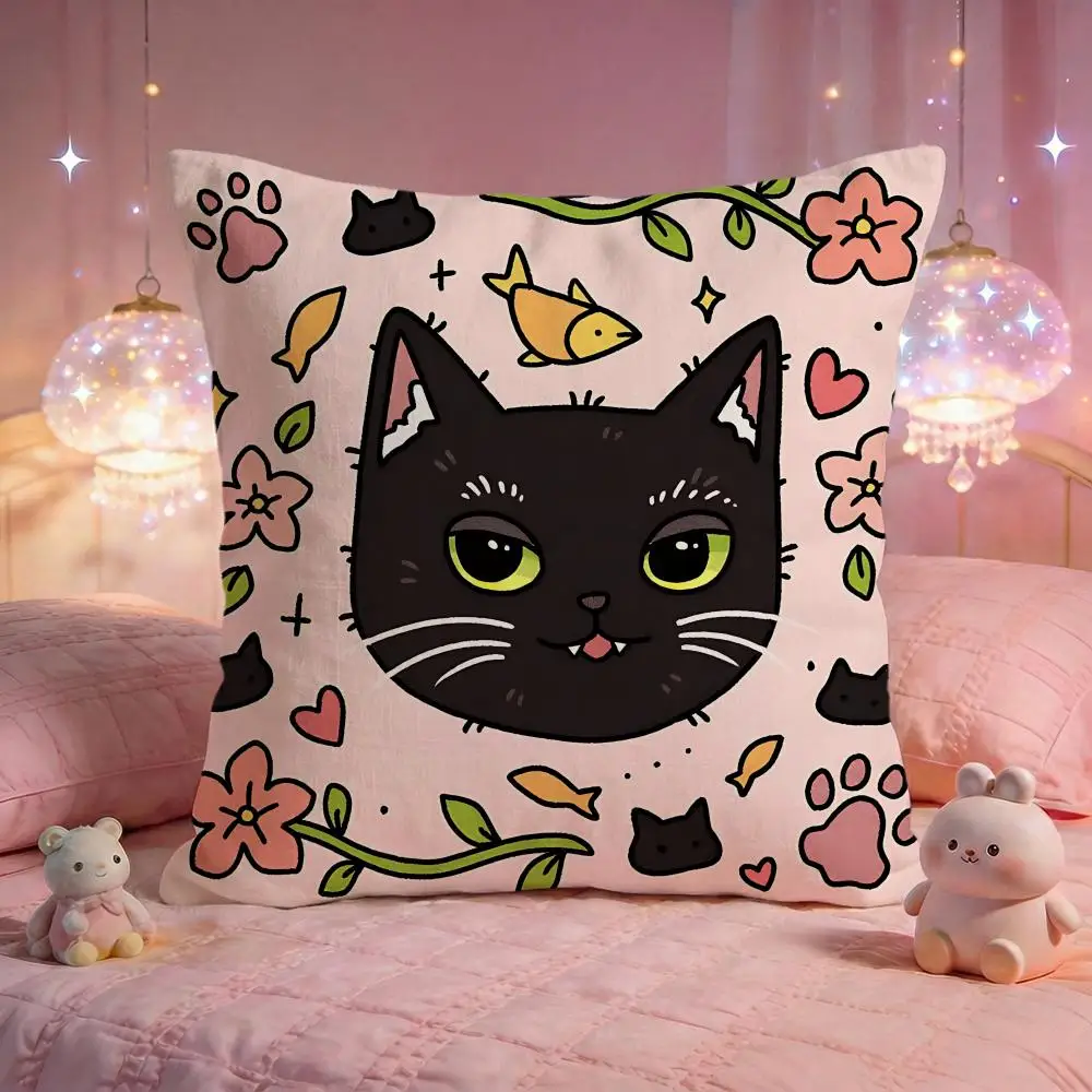 Funny Cartoon Kitten Cushion Cover Premium Comfort Reversible Pillow Cove -Two in One Design for Any Room & Car Interior
