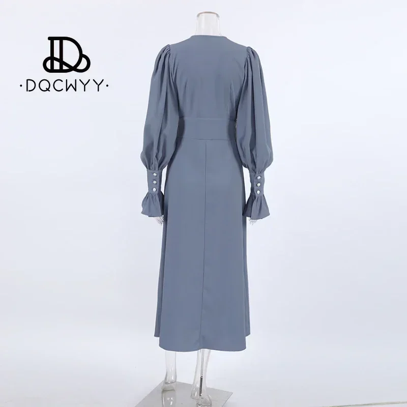 Abito da donna con scollo a V Design alla moda Autunno Semplice abito a trapezio slim fit per donna Gonna di media lunghezza in chiffon Nuovi abiti