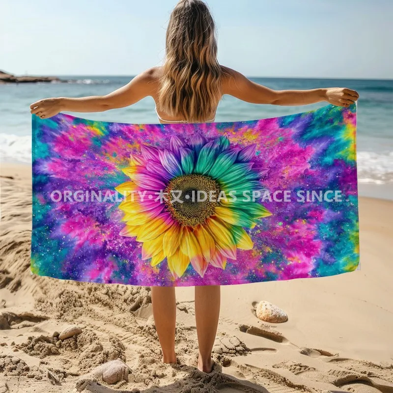Tie Dye Rainbow Sunflower Beach Towel Patterned Sunscreen And Windproof Suitable For Swimming Pool Camping Travel