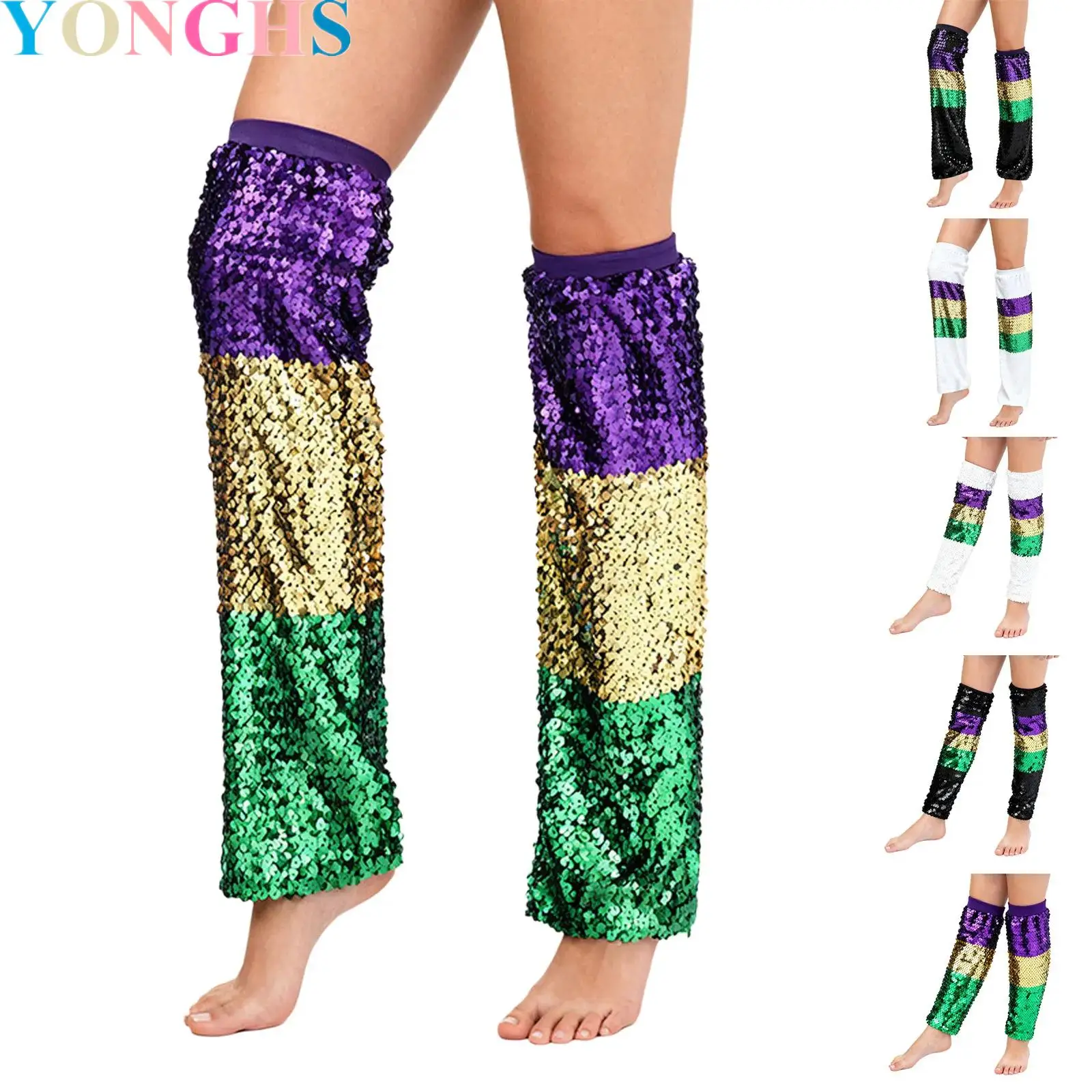 

1 Pair Sequins Leg Covers Mardi Gras Tricolor Masquerade Prom Carnival Costume Dress Up Stage Performance Outfit Accessory