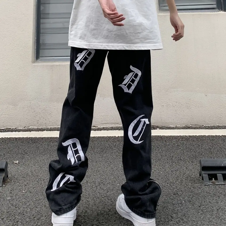 

Jeans With Print Hip Hop Casual Pants Printed Man Letter Trendyol Men 2023 Trends Clothes Youth Streetwear Women's Baggy Men's