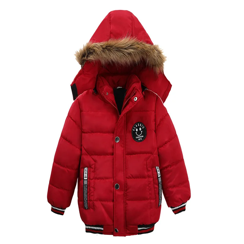 Winter Autumn Thick Boys Jacket New Solid Color Lining Plush Warm Hooded Zipper Coats For 2-6 Years Kids Down Cotton Outwear