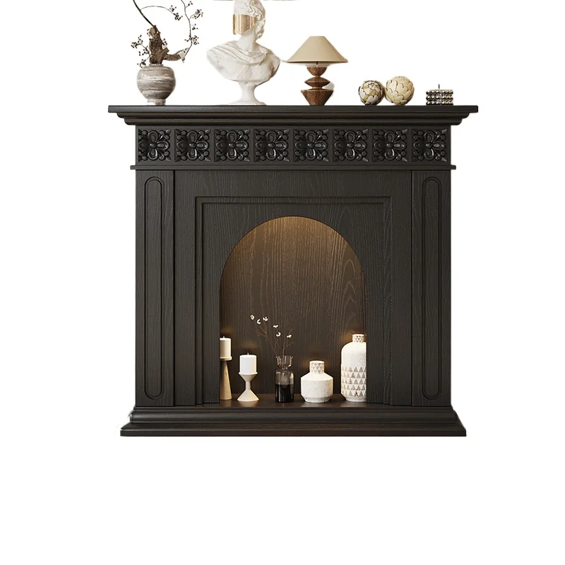 

Living room American home solid wood carving flower black Internet celebrity porch cabinet shelf storage cabinet