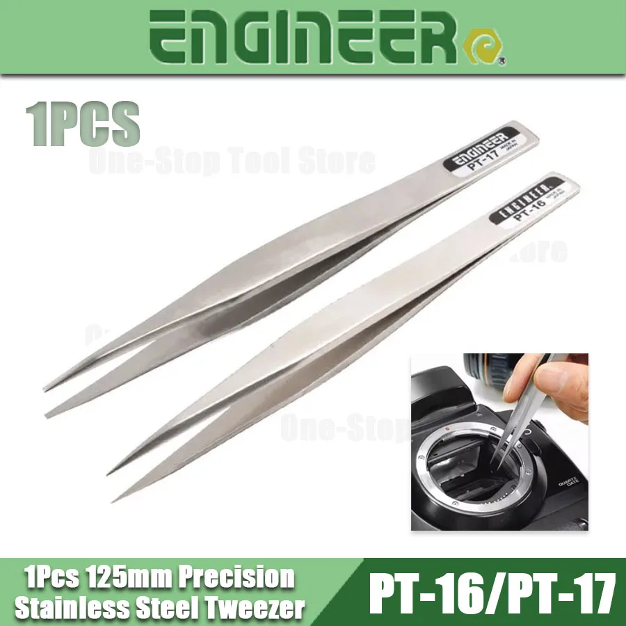ENGINEER 1Pcs 125mm Precision Stainless Steel Tweezer Anti-Magnetic/Anti-Acid Forceps Repair Tools NO.PT-16/PT-17