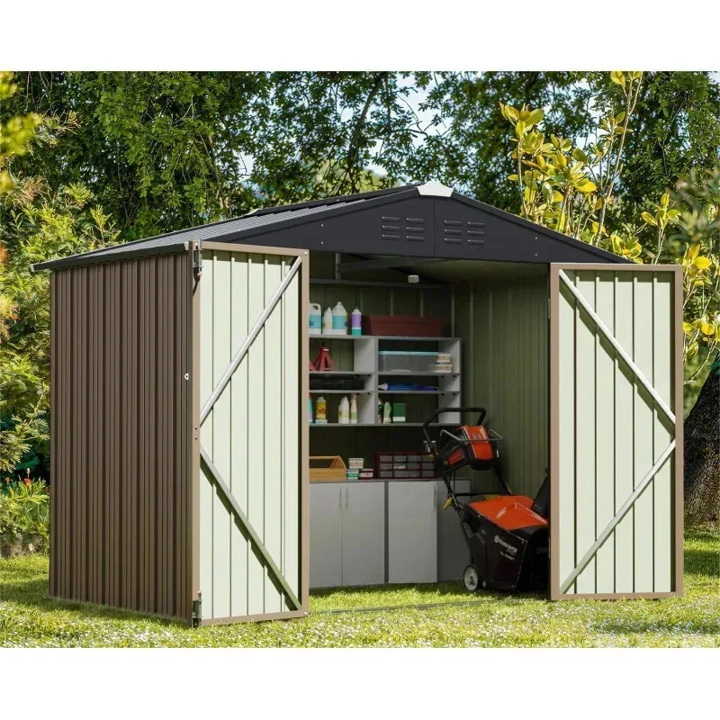 

RPD4-Greeesum Outdoor 6 x 8 ft. Utility Tool Metal Garden Shed with Door & Lock for Patio Storage.Brown