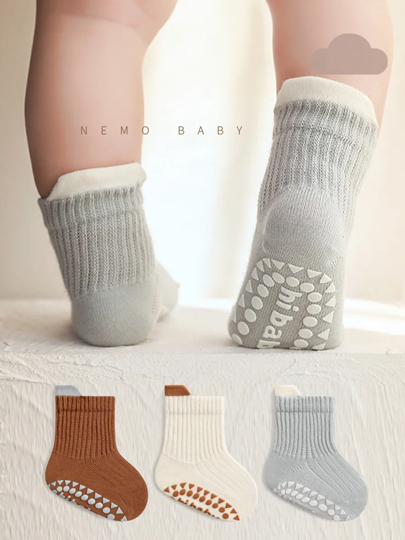 3 Pairs / Lot Baby socks New baby non-slip floor socks Simple solid color toddler socks baby Boneless cotton socks 0-5 years