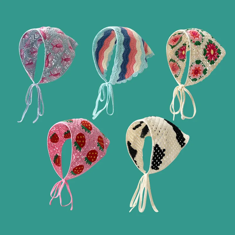 

New Korean Sweet Cute Handmade Crochet Hollow Triangle Headband Towel Women Travel Literary Photo Hair Scarf Hair Accessories