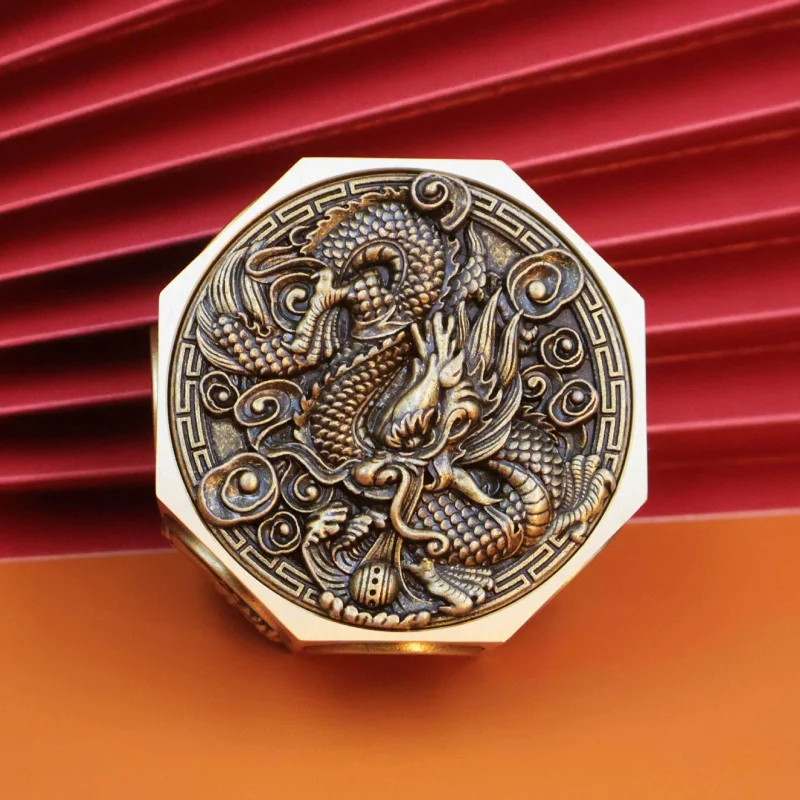 Brass Zodiac Dragon Eight-Sided Money-Making Ten Directions Stress Relief Handheld Ornament Wealth-Attracting Cube