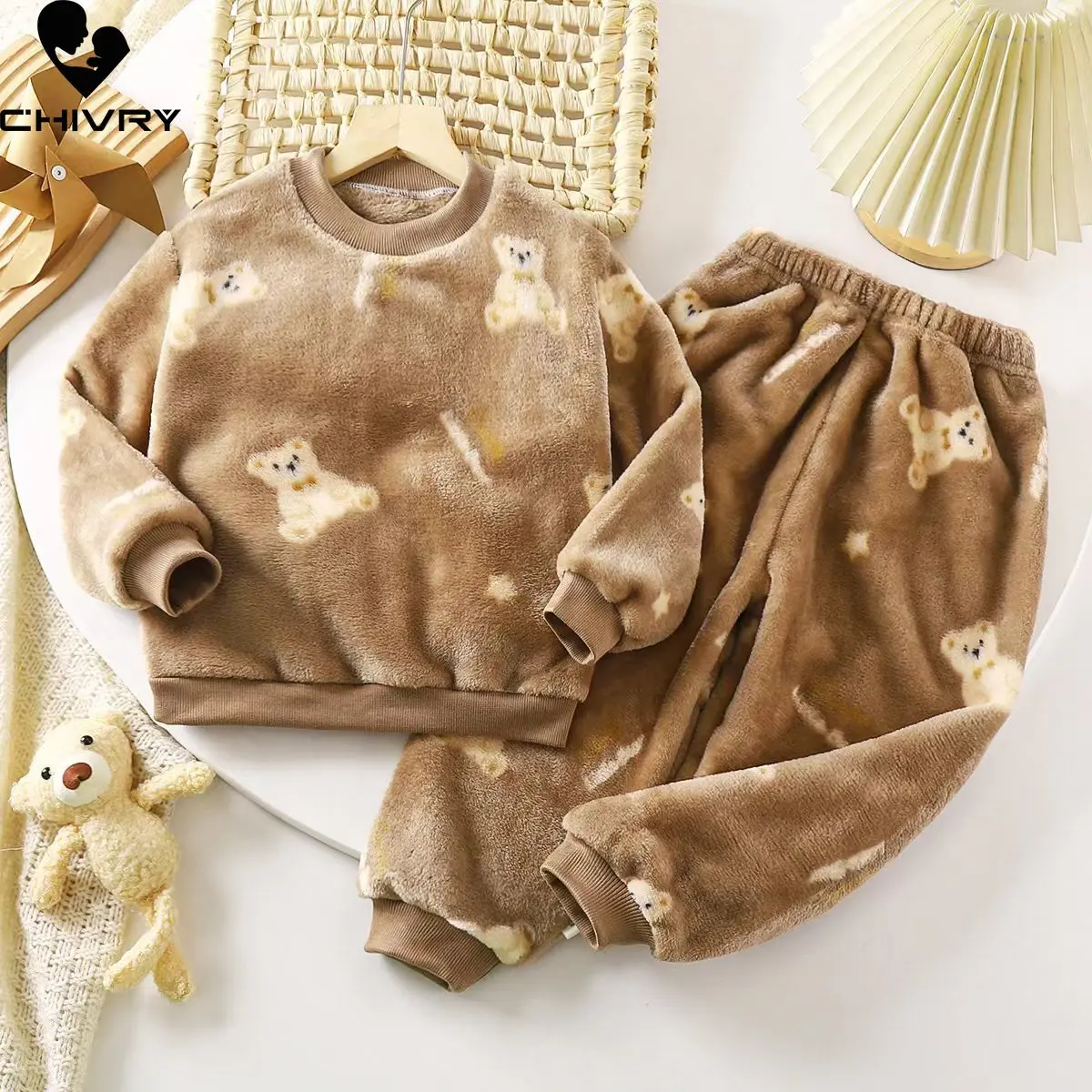 

New 2025 Kids Winter Thicken Warm Soft Flannel Pajamas Baby Cute Cartoon Panda Sleepwear Boys Girls Casual Pyjamas Clothing Sets