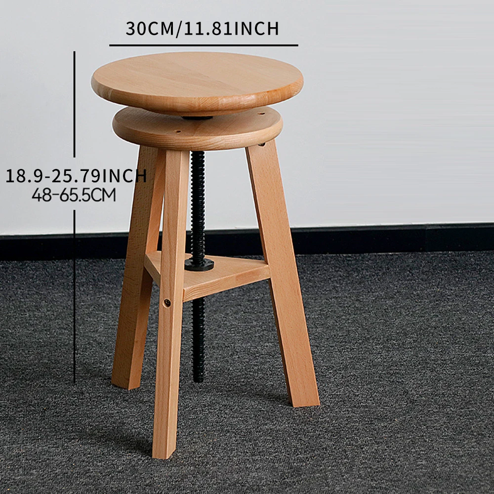 Adjustable Height Rotating Wooden Round Stool Surface Bar Stools Modern Style Multifunction Bar Chair for Kitchen