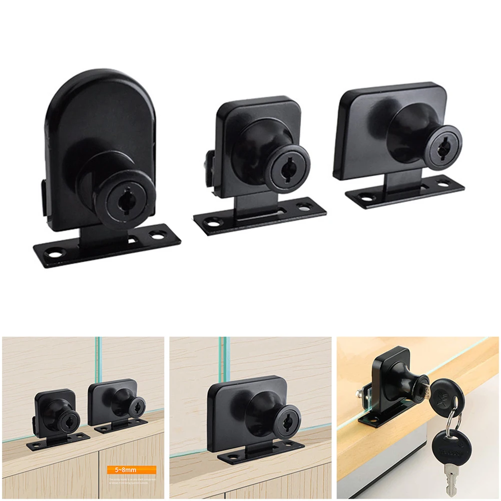 Metal Showcase Display Cabinet Sliding Glass Door Lock+ 2pcs Key For 5-8mm Glass Lock Buckle Locker Lock Hardware ﻿