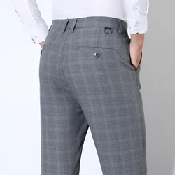 Cotton Plaid Striped Classic Suit Pants Men's Autumn Stretch Business Casual Trousers Groom Wedding Dress Fashion Male Pants