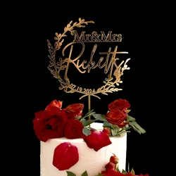 Personalized last Name Cake Topper for Wedding,Custom Wedding Cake Topper Mr and Mrs Anniversary Cake Topper,Engagement Cake Dec